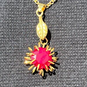 Lab Created Ruby necklace 20” gold plated